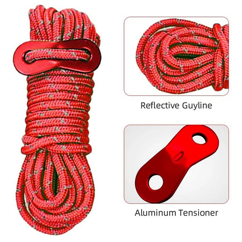 

4mm Outdoor Tent Cords Lightweight Reflective Cord Camping Rope with 10Pack Tarp Clips