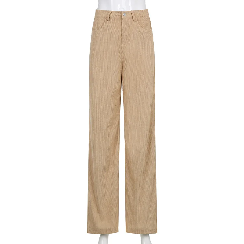 

Aesthetic Solid Color Corduroy Wide-leg Pants Y2K Fashion High-waist Baggy Pants Retro British Streetwear Brown Trousers Goth