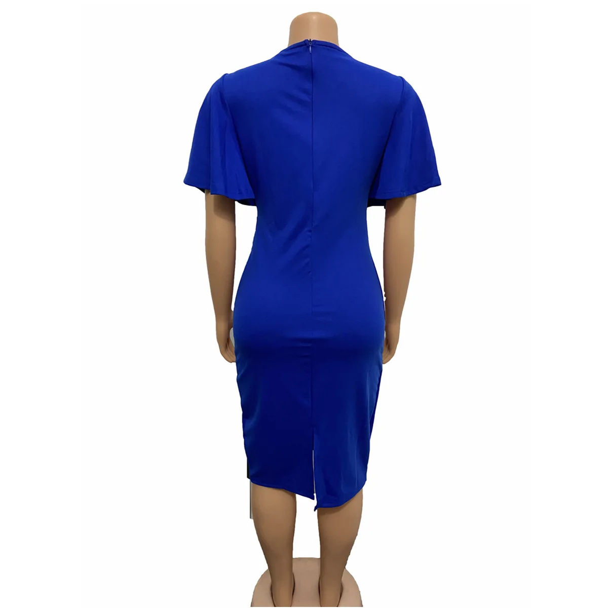 

Women Elegant Dresses Bodycon Flare Sleeves Knee Length 2021 Office Ladies Elastic Vestidos Wine Red Blue Package Hip Robes