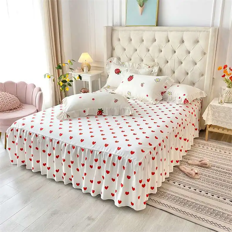 Комплект постельного белья из хлопка с изображением клубники в стиле принцессы