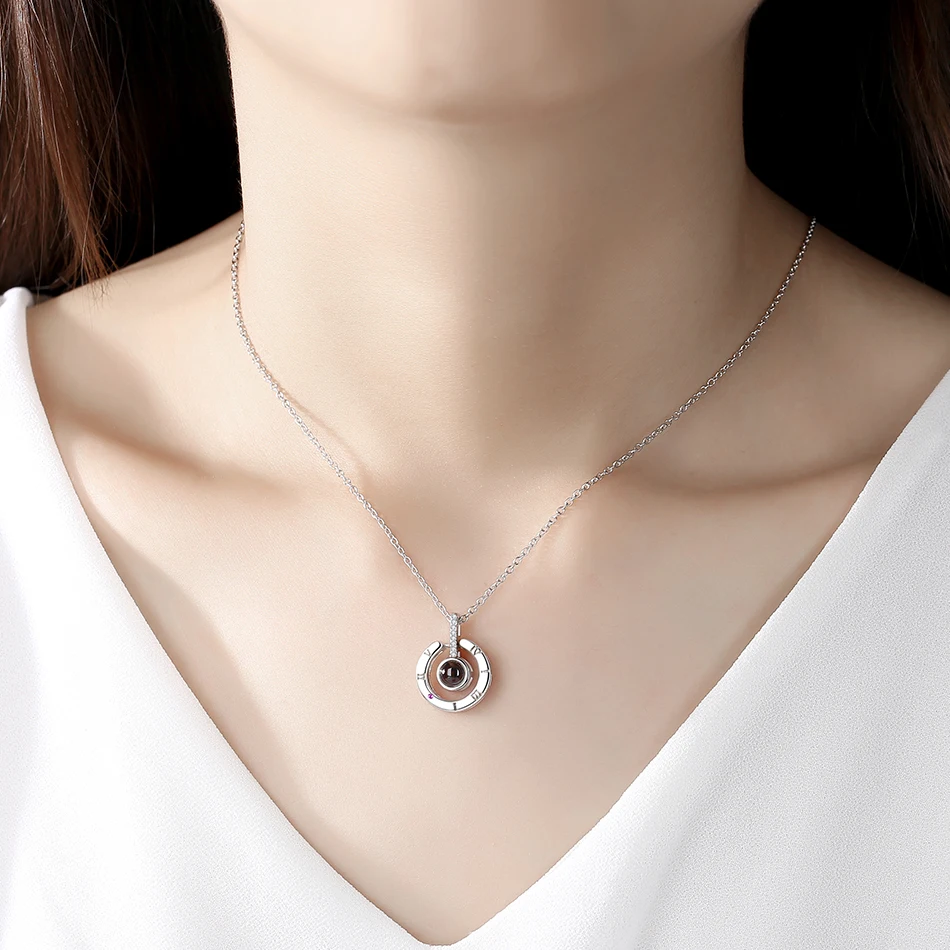 

Wholesale Romantic 925 Sterling Silver Jewelry 100 Languages Love You Forever Circle Necklace For Women Wedding Birthday Gift
