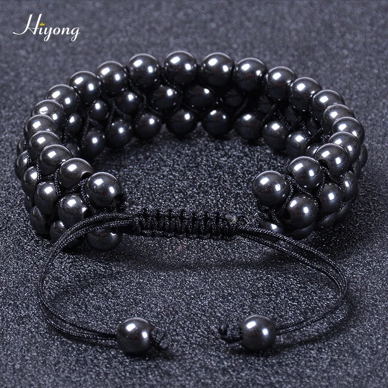 Браслет с бусинами из натурального камня для мужчин и женщин трехслойный браслет