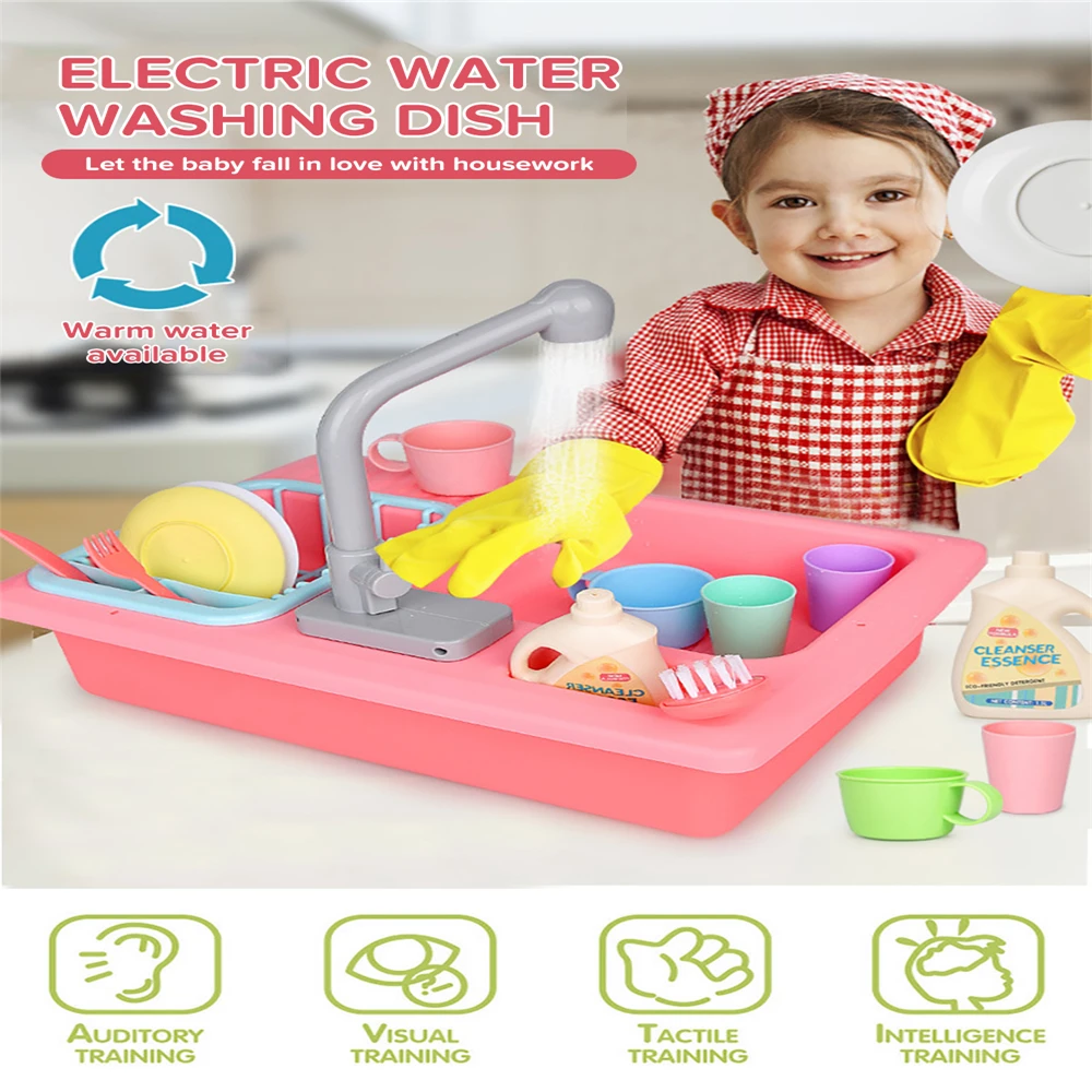 Kids Plastic Simulation Electric Dishwasher Sink Children Pretend Play Kitchen Set Toys Girls Child Dolls Access Birthday Gifts