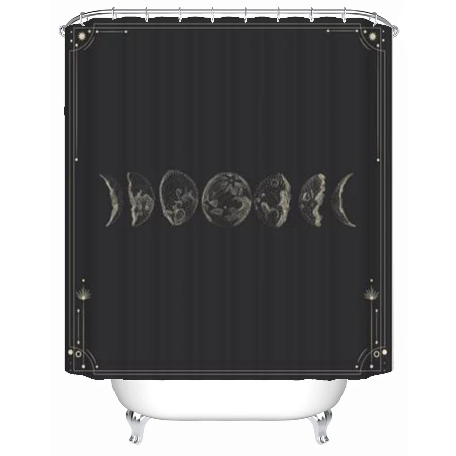 

Занавеска для душа с рисунком Луны и фаз, тканевая декоративная штора в стиле хиппи, занавеска для ванной комнаты с крючками, водонепроницае...