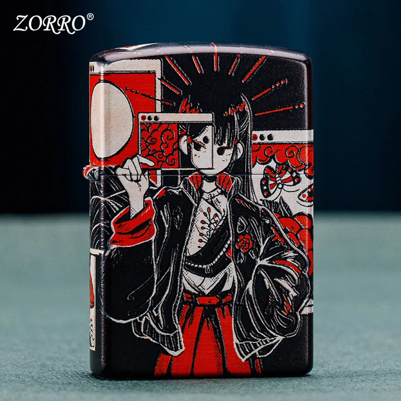 

New Kerosene Lighter National Tide Cartoon Color Paint Japanese Girl Personality Grinding Wheel Creative Gift Lighters Smoking