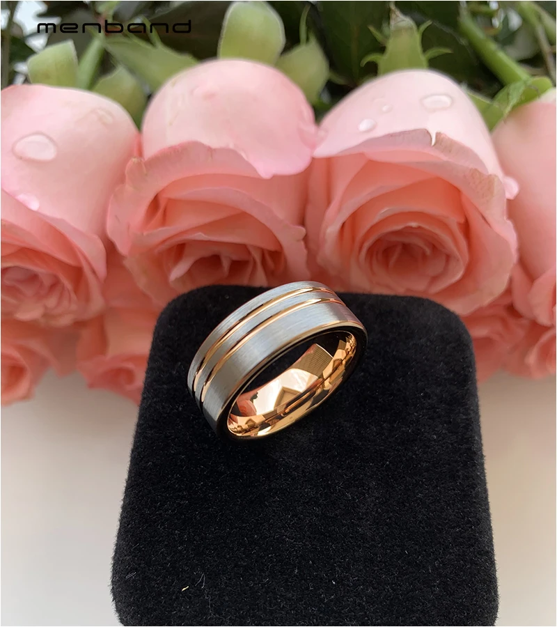 Tungsten обручальное кольцо из розового золота для мужчин и женщин с канавками