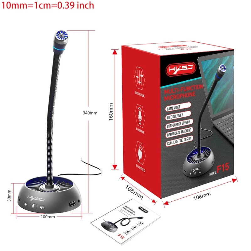 

Conference Microphone F15 Computer Microphone RGB Flexible USB Drive-free Voice Chat Video