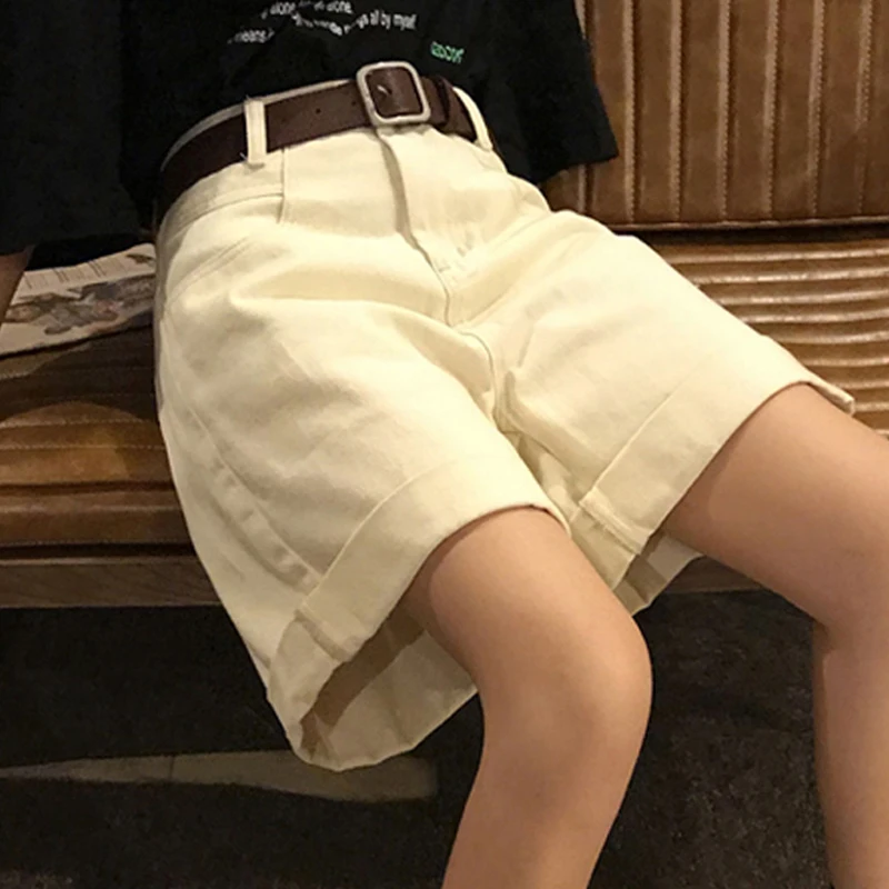 Женские свободные джинсовые шорты с широкими штанинами повседневные однотонные