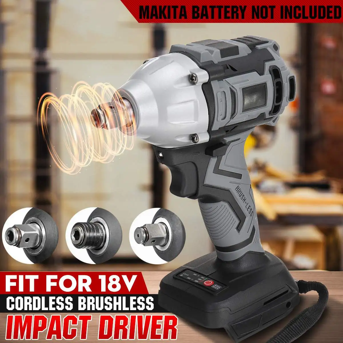 

18V Electric Impact Brushless Wrench Rechargeable 1/2 Socket Wrench Cordless Hand Drill Handheld Power Tools for Makita Battery