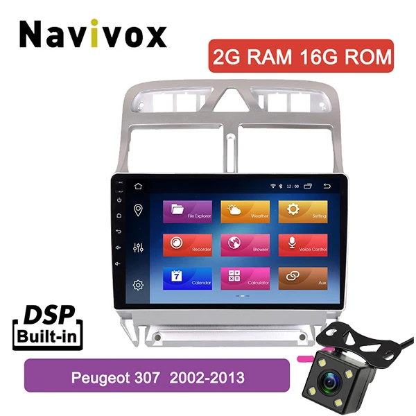DSP Rear camera Navivox Android 8,1 2 din Автомобильный dvd-плеер gps навигация Мультимедиа для peugeot 307 307 CC 307SWC радио 2002-2013 стерео - Цвет: DSP Rear camera
