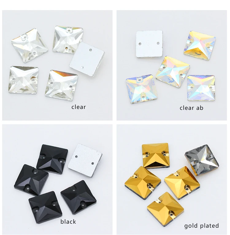 Квадратные блестящие стразы для шитья 24 шт. 14 мм нашивные граненые Кристаллы с