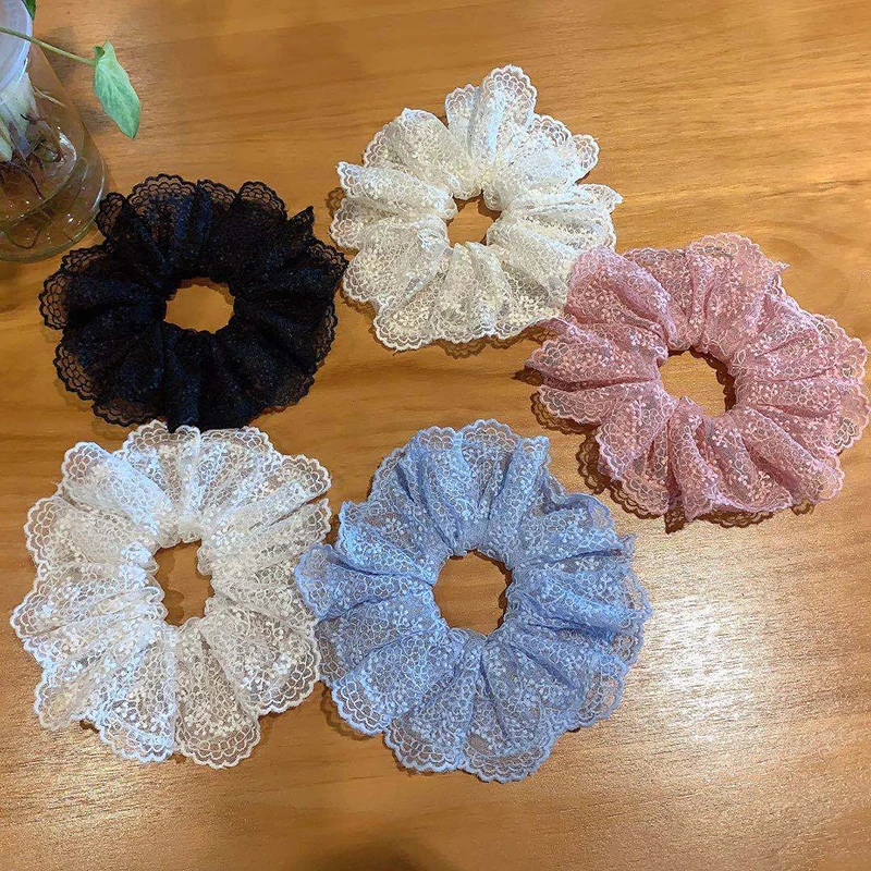 

2020 Korea Big Size Dot Hair Scrunchies Women Elastic Hair Bands Girls Headwear Ponytail Holder Hair Accessories