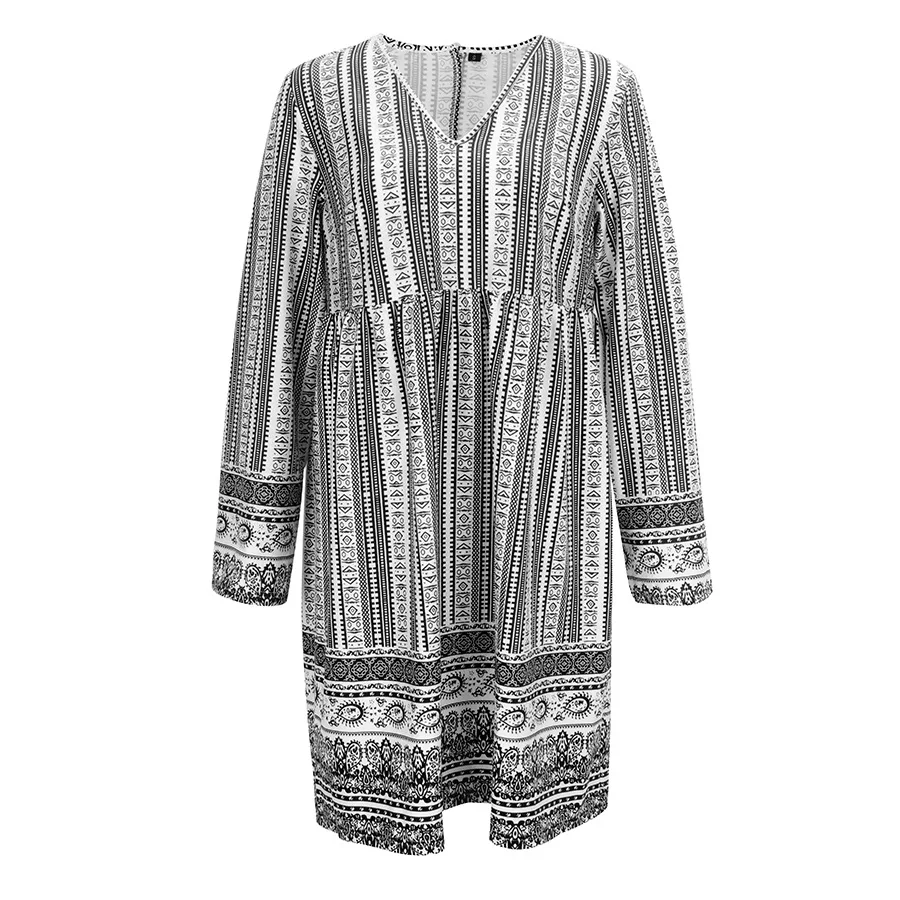 

Spring and autumn women's new striped loose V-neck dress women dress