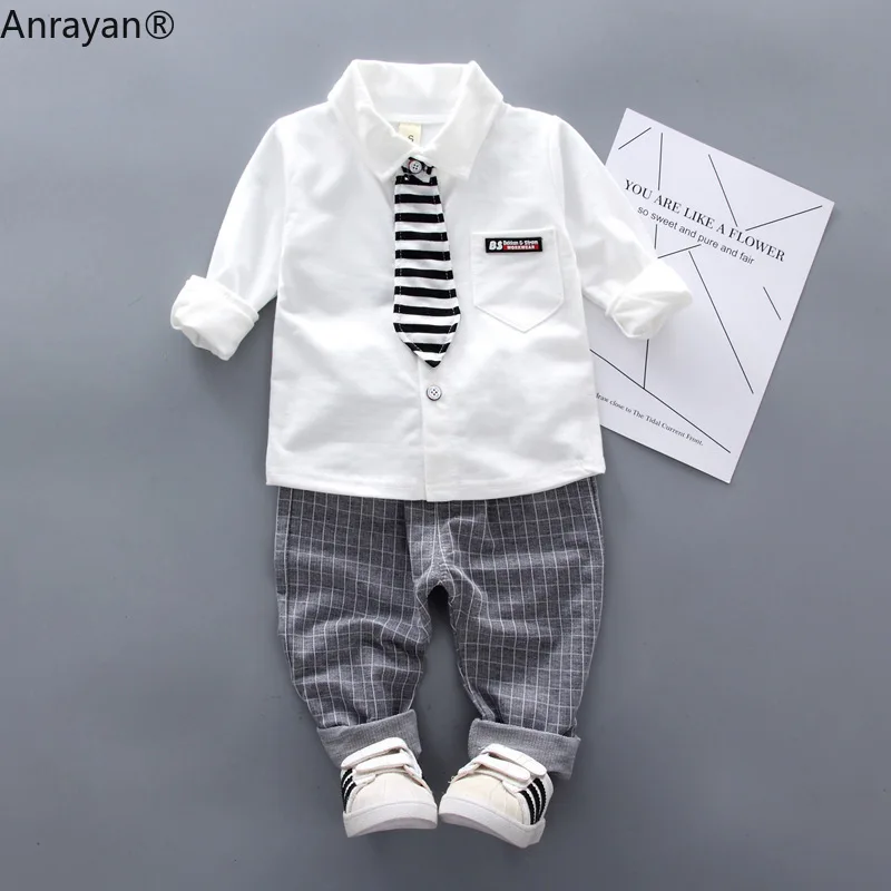 

2022 New Spring Baby Boys Clothing Formal Infant Gentleman Tie Shirt Pants 2Pcs/Sets Kids Clothess Cotton Children Leisure Suits