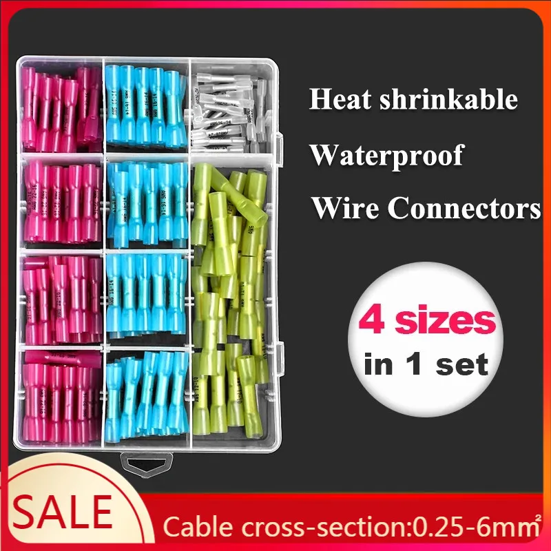 Practical Electrical Waterproof Seal Heat Shrink Butt Terminals Solder Seal Wire Connectors Kit Insulated 20/50/100/200/220PCS