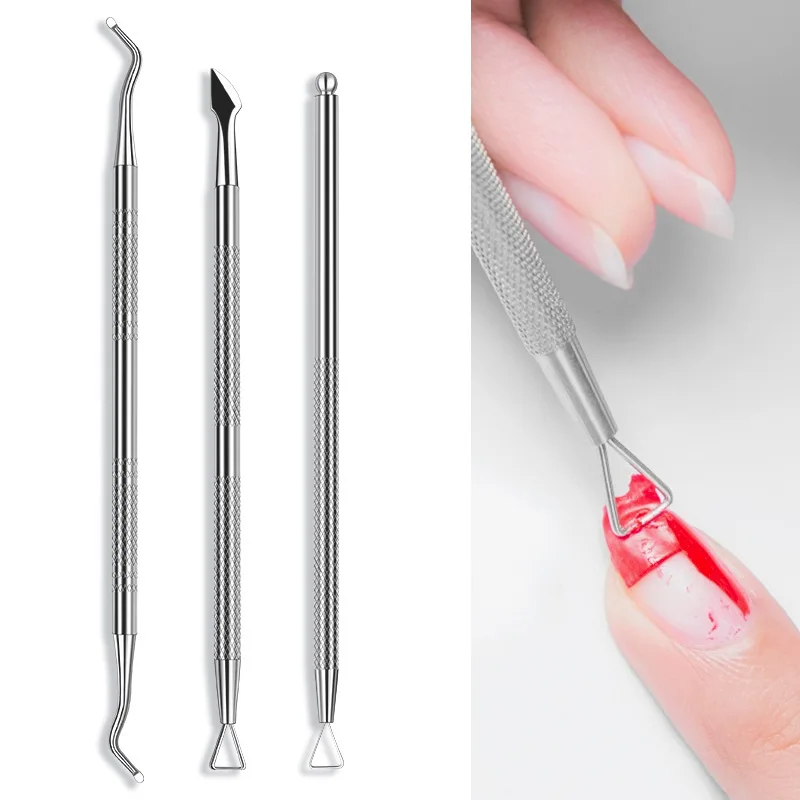 

3pcs Double-ended Stainless Steel Cuticle Pusher Dead Skin Push Remover for Pedicure Manicure Nail Art Cleaner Care Tool