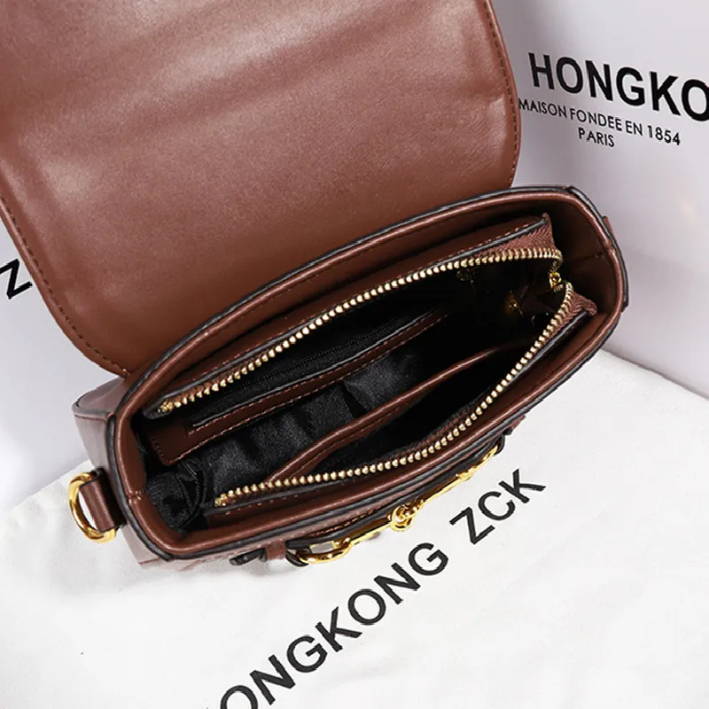 

Genuine Leather Women Casual Flap Bags 2021 New Fashion Single Shoulder Messenger Broadband Saddle Bag Famous Brand Purses Gg Cc