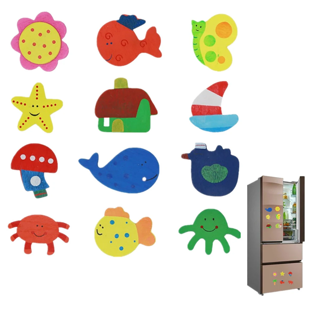 

12Pcs Wooden Cartoon Sun Fish Fridge Magnet Stickers Education Kid Toy Art Decor
