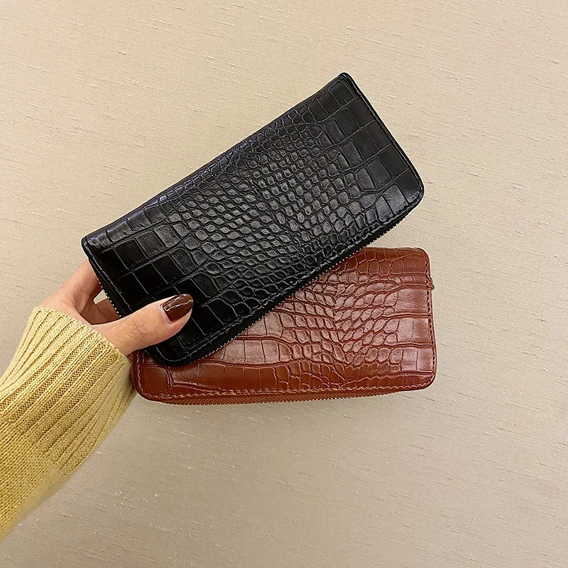 Винтажные женские кожаные кошельки модный длинный кошелек из кожи аллигатора