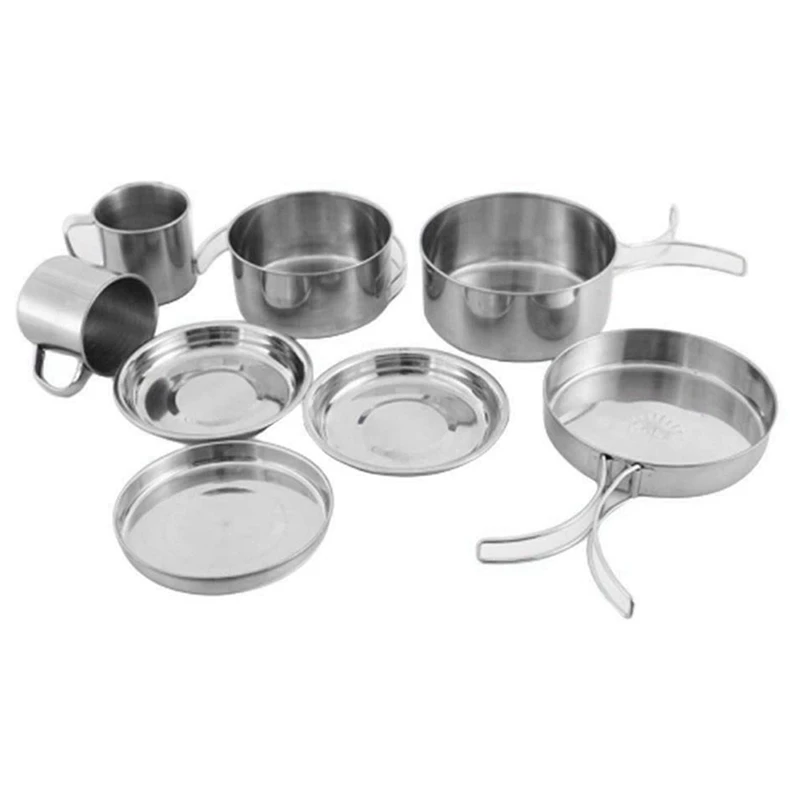 

New-8Pcs Camping Cookware Kit Portable Outdoor Picnic Teapot Tableware Pot Frying Pan Plate Kettle Cup Set for Travel