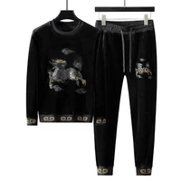 chinese wind more kirin embroidery with velvet leisure suit sets male qiu dong han edition loose big yards