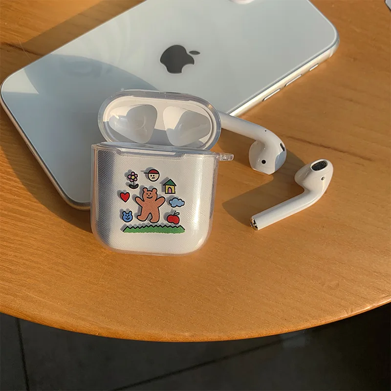 

Case For AirPods 2 1 Case Cover Coque Wireless Bluetooth headphones Transparent PC Hard Cover On Air Pods Apple Funda Capa