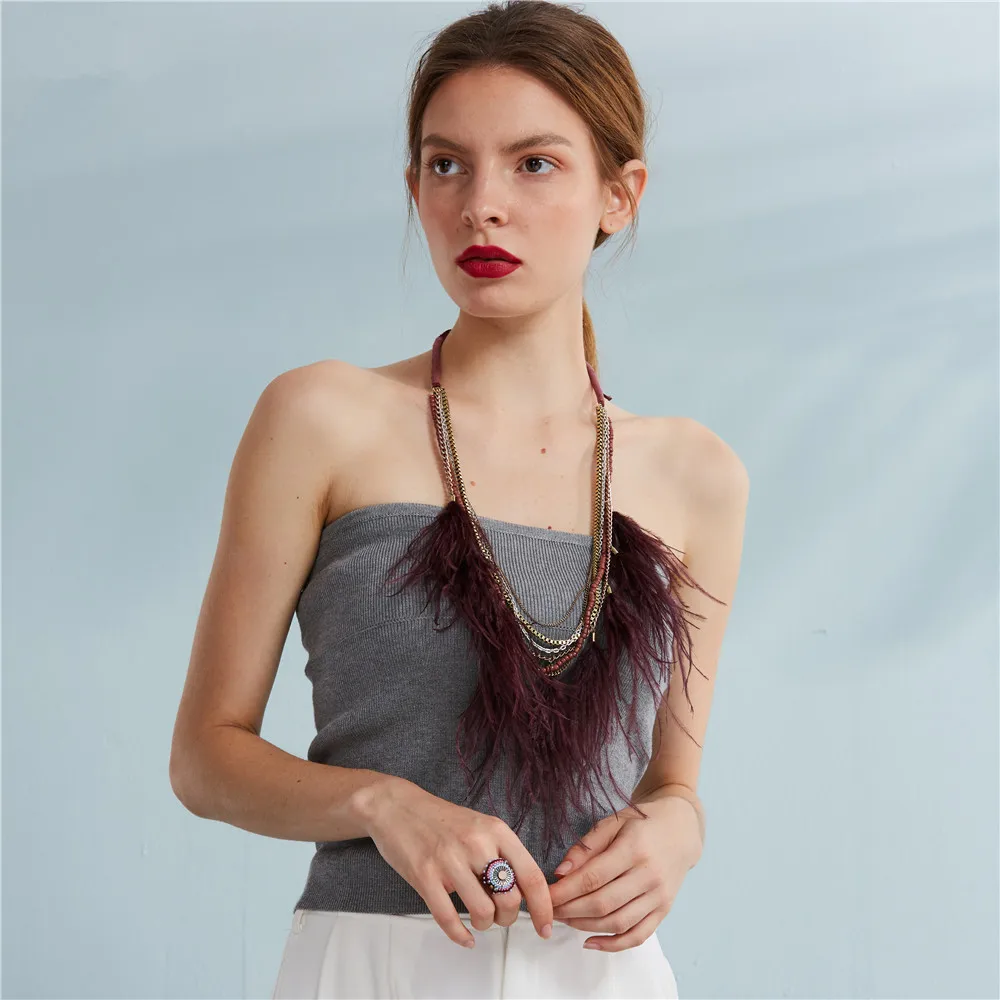 Многослойные Винтажные Украшения из страусиного пера Рождественская цепочка