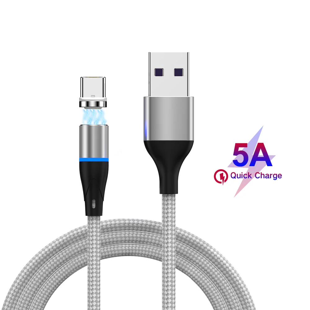 5А кабель для быстрой зарядки телефона USB-Type C Быстрая зарядка 5,0 Магнитный кабель для передачи данных 1 м 7Pin нейлоновый светодиодный светильник для huawei