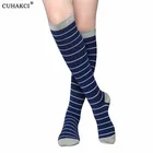 Дышащие Компрессионные спортивные носки для бега CUHAKCI для мужчин и женщин, лучшие чулки, Длинные носки с принтом в полоску в горошек