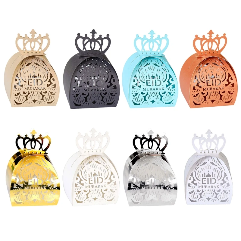 

100 шт. Мубарак коробка конфет в виде короны Рамадан подарок Коробки исламский мусульманский для фестиваля счастливого аль‐фитр ИД события вечерние поставки