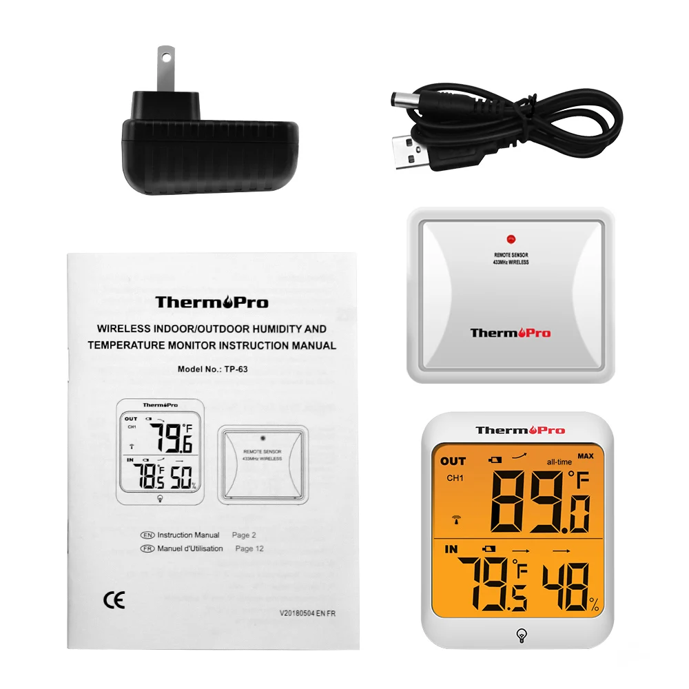 ThermoPro TP63 гигрометр термометр датчик влажности 60 м беспроводной цифровой термометр метеостанция с подсветкой светильник