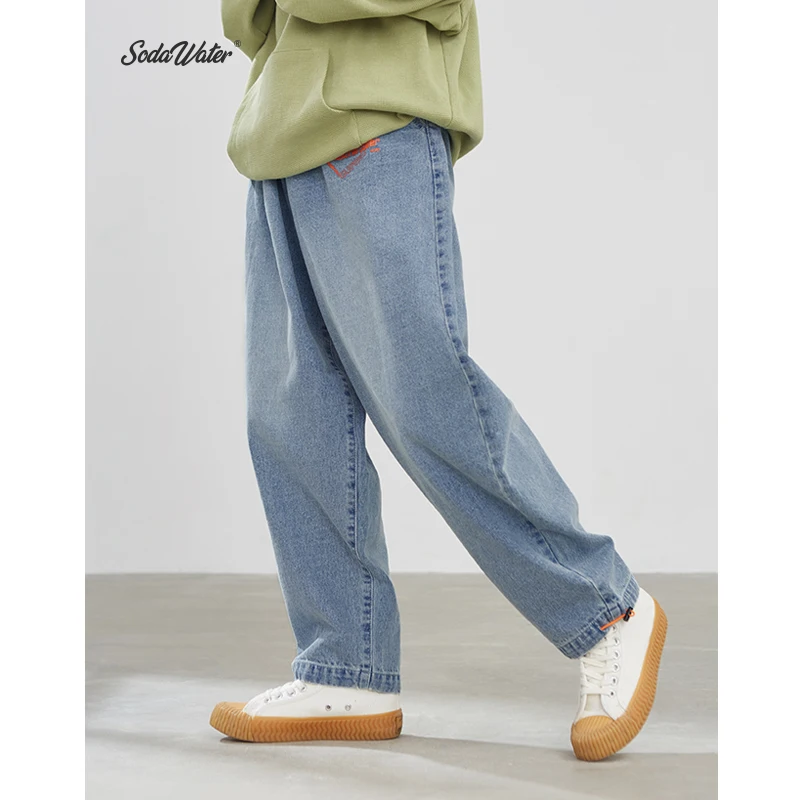 Мужские джинсовые брюки SODAWATER синие свободные прямые однотонные джинсы в