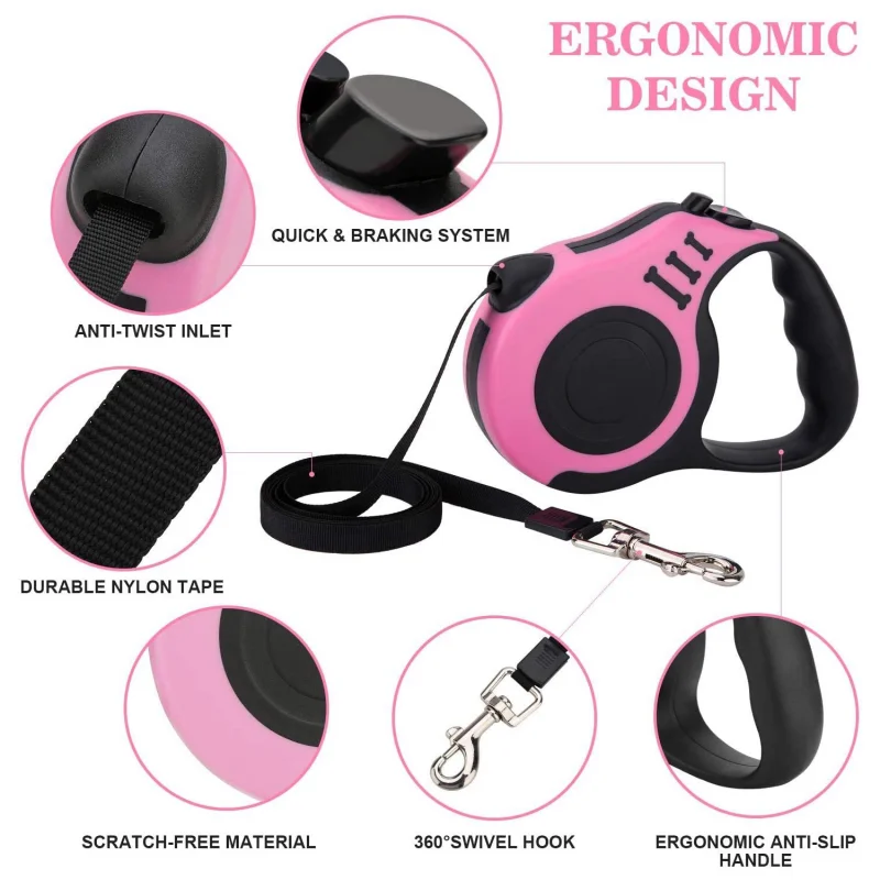

3m 5m Durable Leash Automatic Retractable Nylon Cat Lead Extension Puppy Walking Running Lead Roulette For Dogs