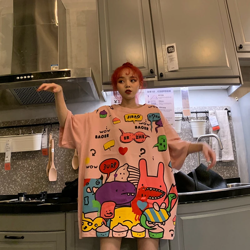 Модная футболка с принтом одежда изображением маленького монстра короткий рукав