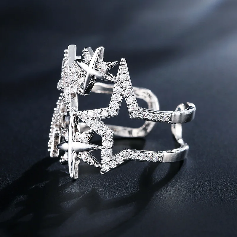 Трендовые кольца с кубическим цирконием три цвета Звездные Кольца двухслойные