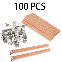 100pcs 13x130mm natural wood candle wicks with sustainer tab diy candle making supplies soy parffin wax wick for family