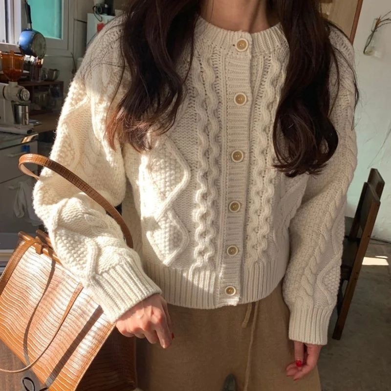 

Women Knitted Sweater 2021 Autumn New Female Cardigan Twist Coat Casual All-Match Solid Concise Fashion Office Lady Tops