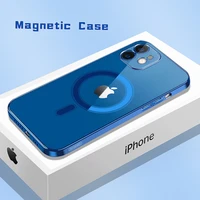2022 new magnetic transparent safe clear electroplating frame silicone phone case for iphone 12 13 mini pro max back cover