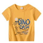 Детская одежда, новинка 2021, Стильная летняя одежда для мальчиков, футболка с коротким рукавом, ярко-желтая, 100% хлопок, с мультяшным рисунком, модная удобная