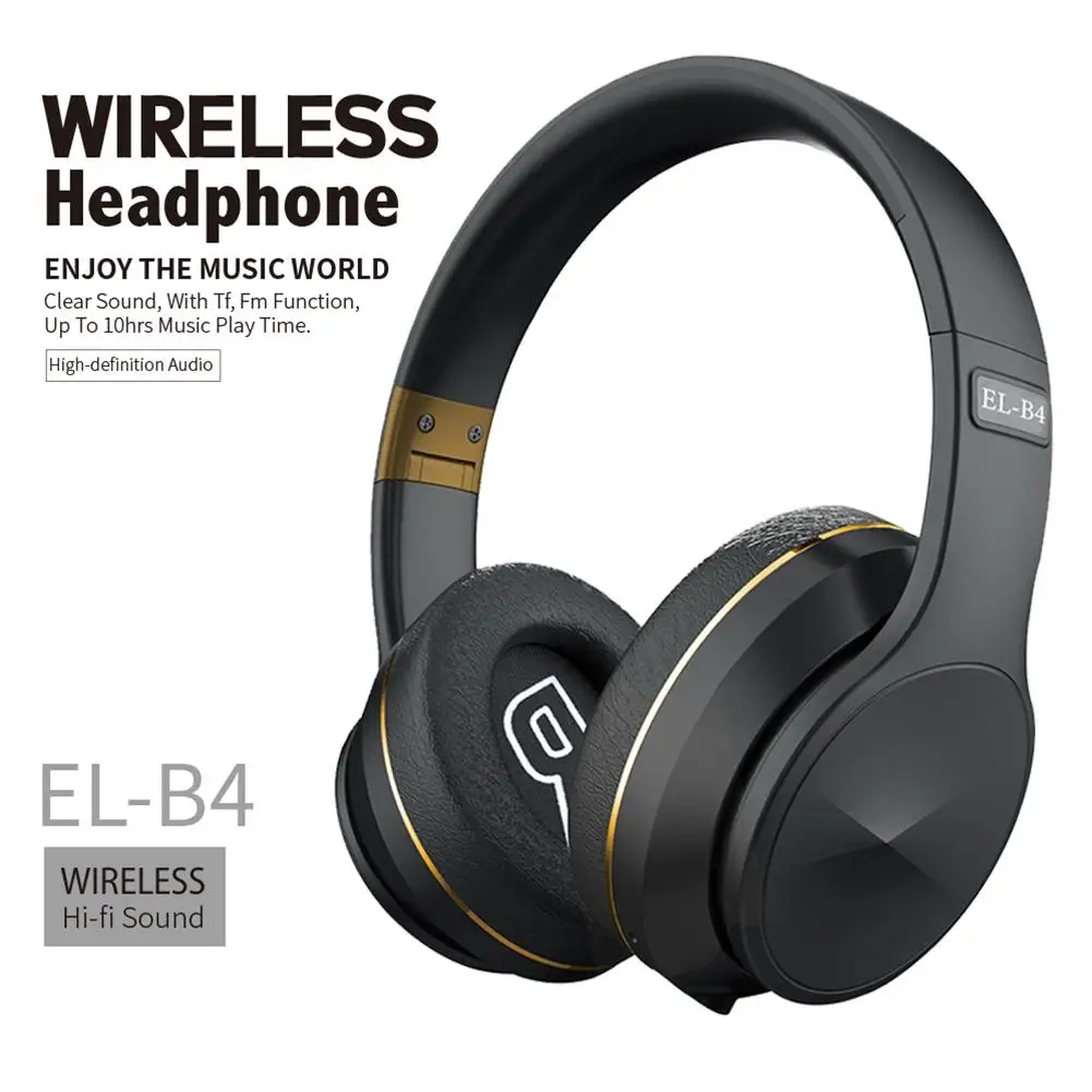 

EL-B4 Head-mounted Over-ear Bilateral Stereo Headphones Wireless Bluetooth V5.0 Folding Design Headset 10m Transmission Range