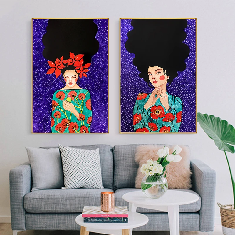 

Vintage Flower Girl Poster Nordic Style Women Wall Art Canvas Painting Poster and Prints Cuadros Pictures for Living Room