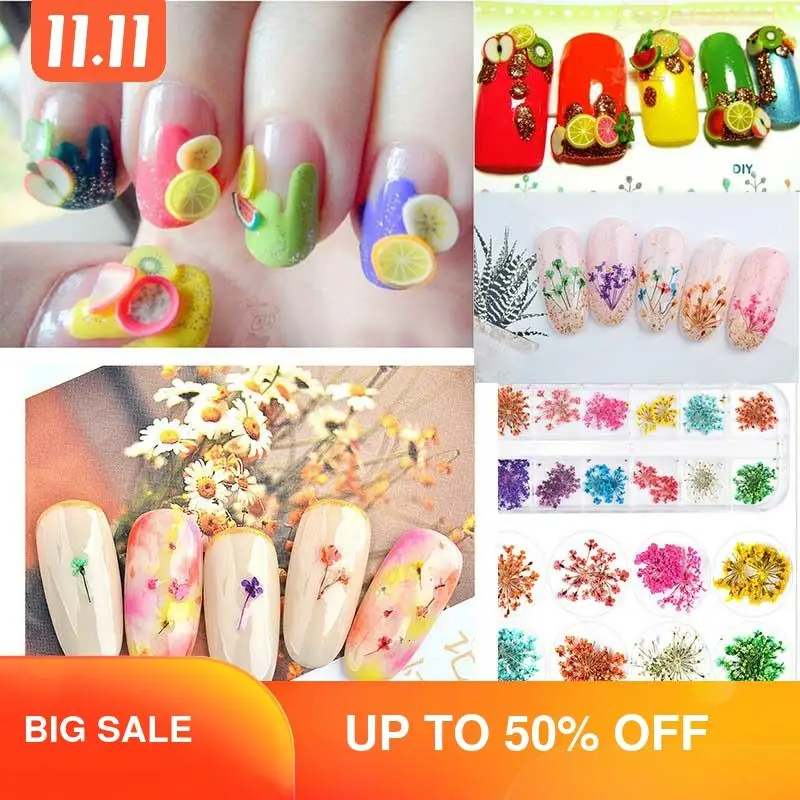 

Professional Dried Flowers Nail Art Set Fashion Salon Multiple Combinations Fruit Feather Slices Dried Flowers For Nails HIAISB