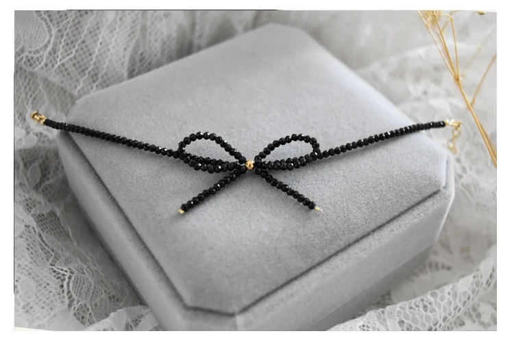 Браслеты анклеты Lii Ji из натурального черного шпинеля с бантиками браслеты