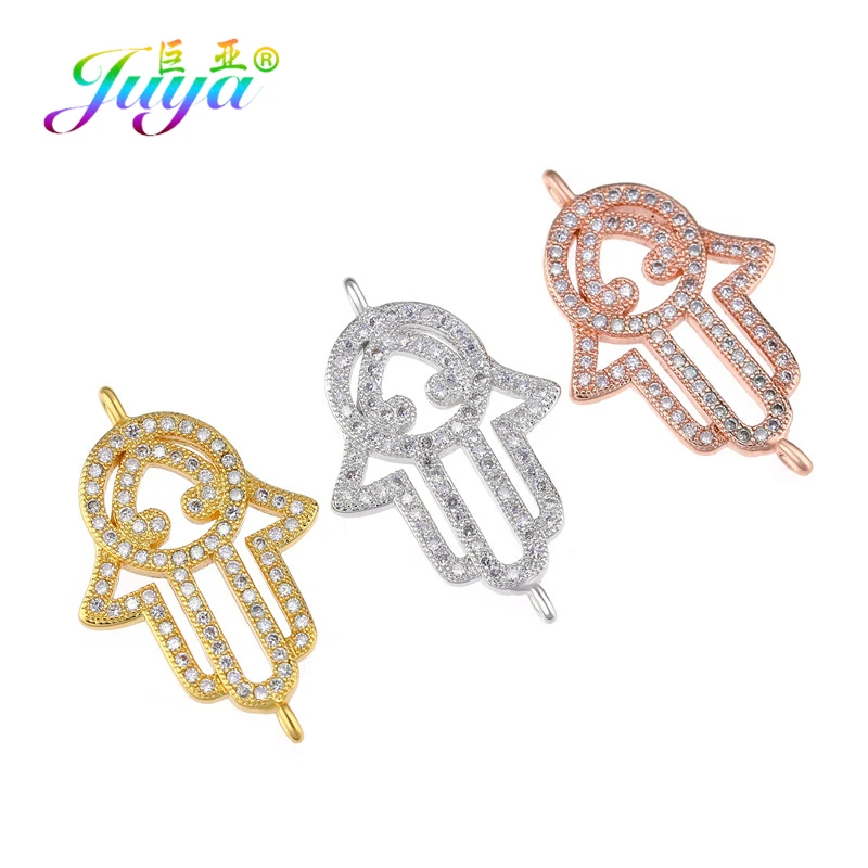 Juya DIY Браслеты Аксессуары микро проложить циркон золото/серебро Хамса Фатима Шарм Разъемы для Needlwork ювелирных изделий