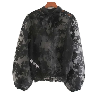 Женская милая блуза из органзы прозрачные рукава фонарики рукав рубашки женские