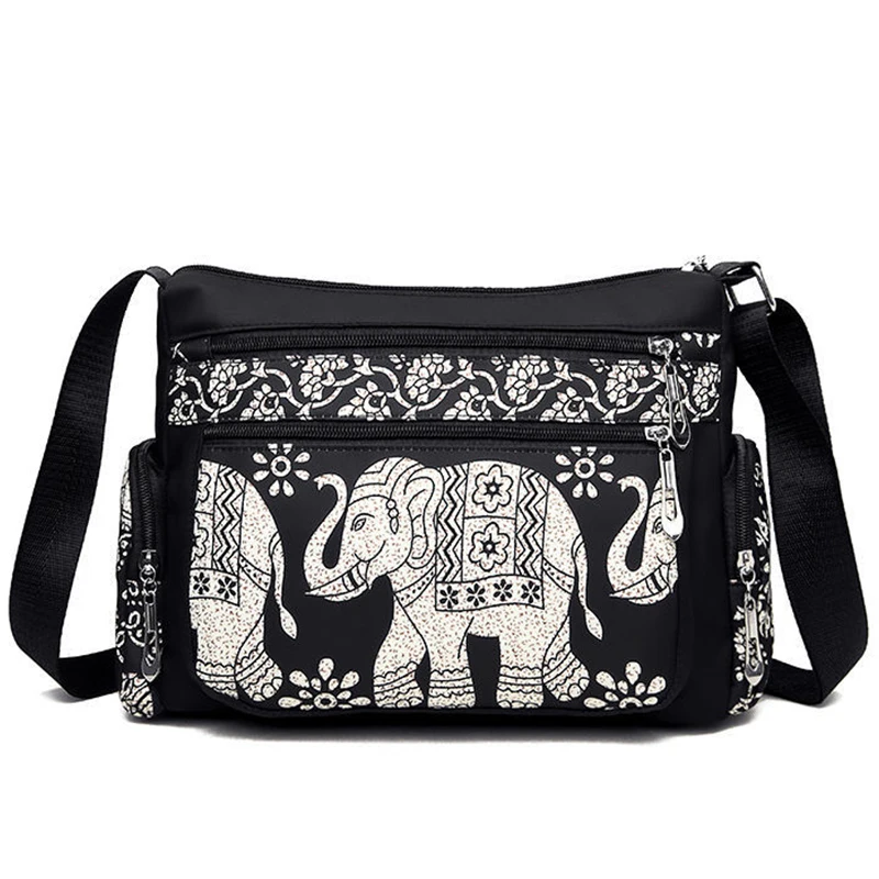 

Women High Quatily Nylon Canvas Shoulder Bag Ladies Clutch Handbag Small Traditional Elephant Print Messenger Bag Bolsa Feminina