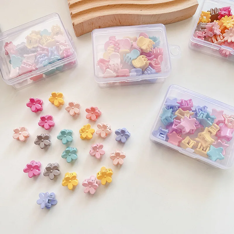 

20pcs Box Girls Small Hair Clips Mini Cute Candy Color Flower Plastic Hair Pins for kids Ponytail Hair Accessories Headwear