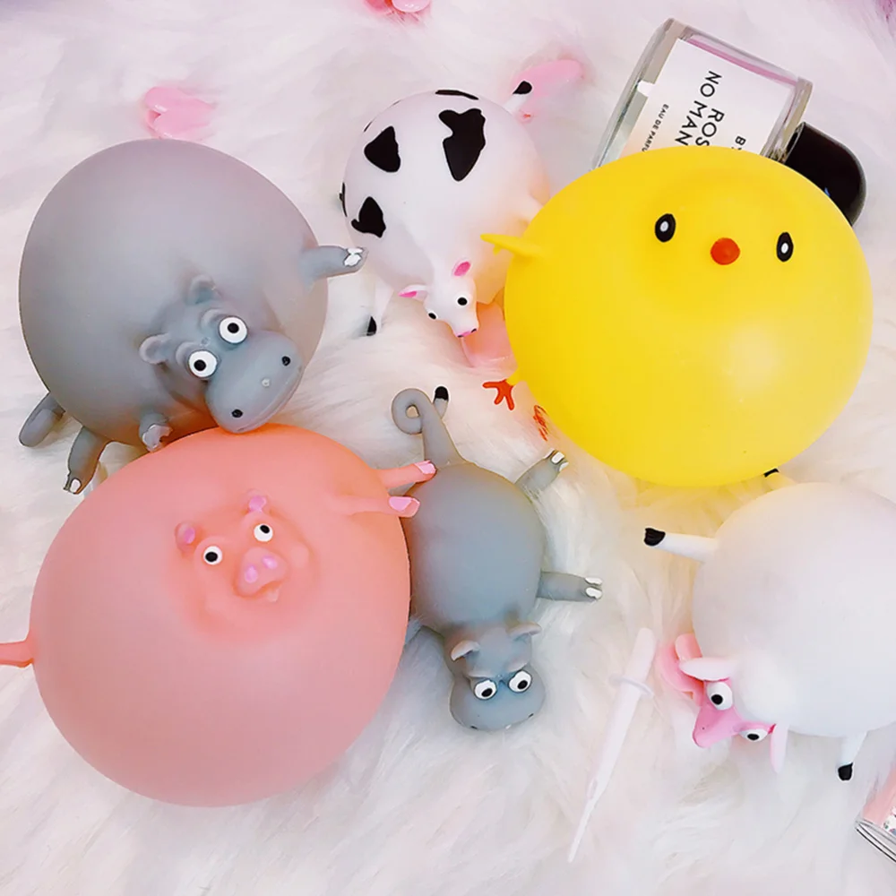 

5PCS TPR Inflatable Animal Vent Novel Blowing Animal Toys Cartoon Blowing Farm Animals Toys Funny Animal Decompression Toys