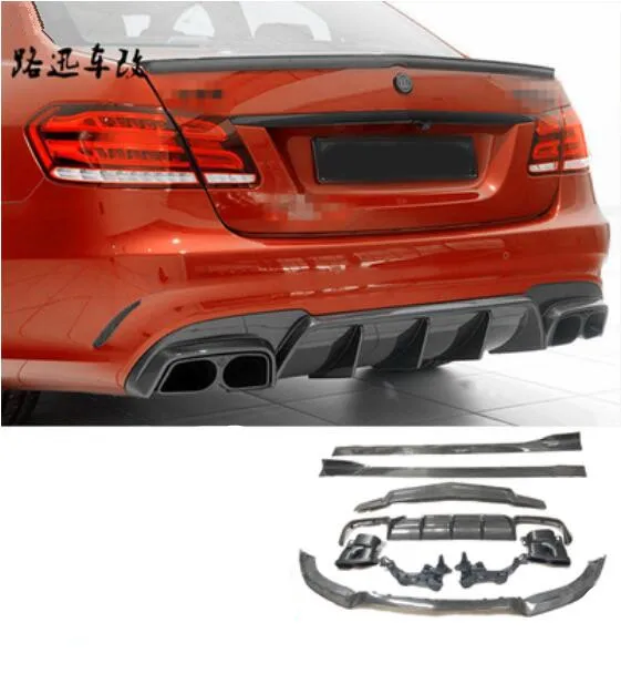 

Углерода финберг спереди диффузор, губа на задний бампер с выхлопная система бортовой фартук спойлер для Benz W212 E260 E300 E400 E63 AMG 2014 2015