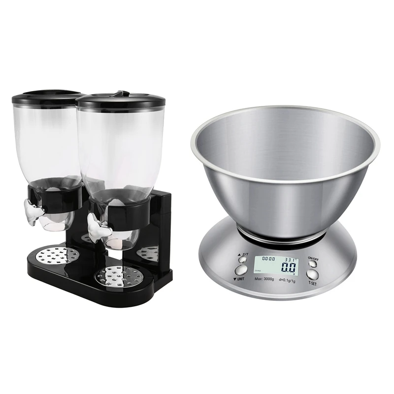 

1 Набор герметичный дозатор для хлопьев и сухой пищи с лотком и 1 шт. весы для взвешивания пищи со съемной чашей 5 кг